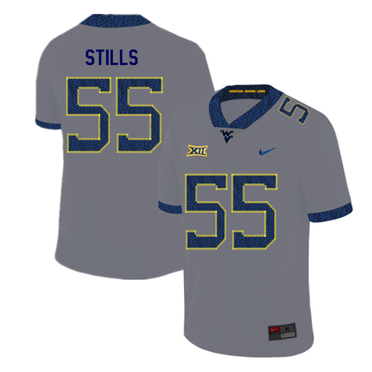 2019 Men #55 Dante Stills West Virginia Mountaineers College Football Jerseys Sale-Gray